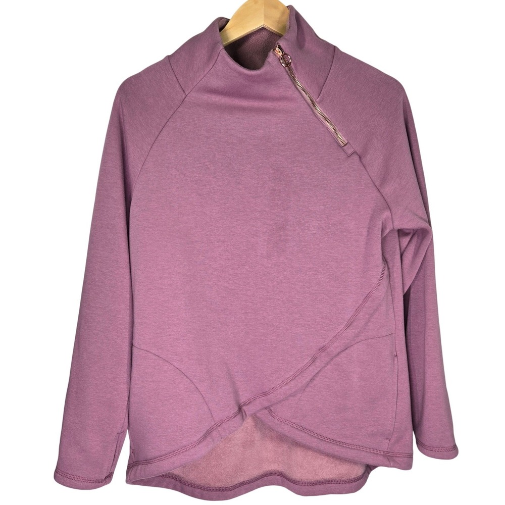 Earth Yoga M Organic Cotton Blend Purple‎ Asymmetrical Zip Pullover Sweatshirt